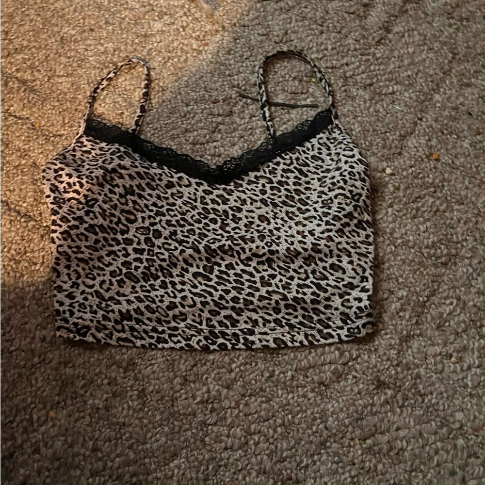 SHEIN Black and White Animal Print Lace Cami Top